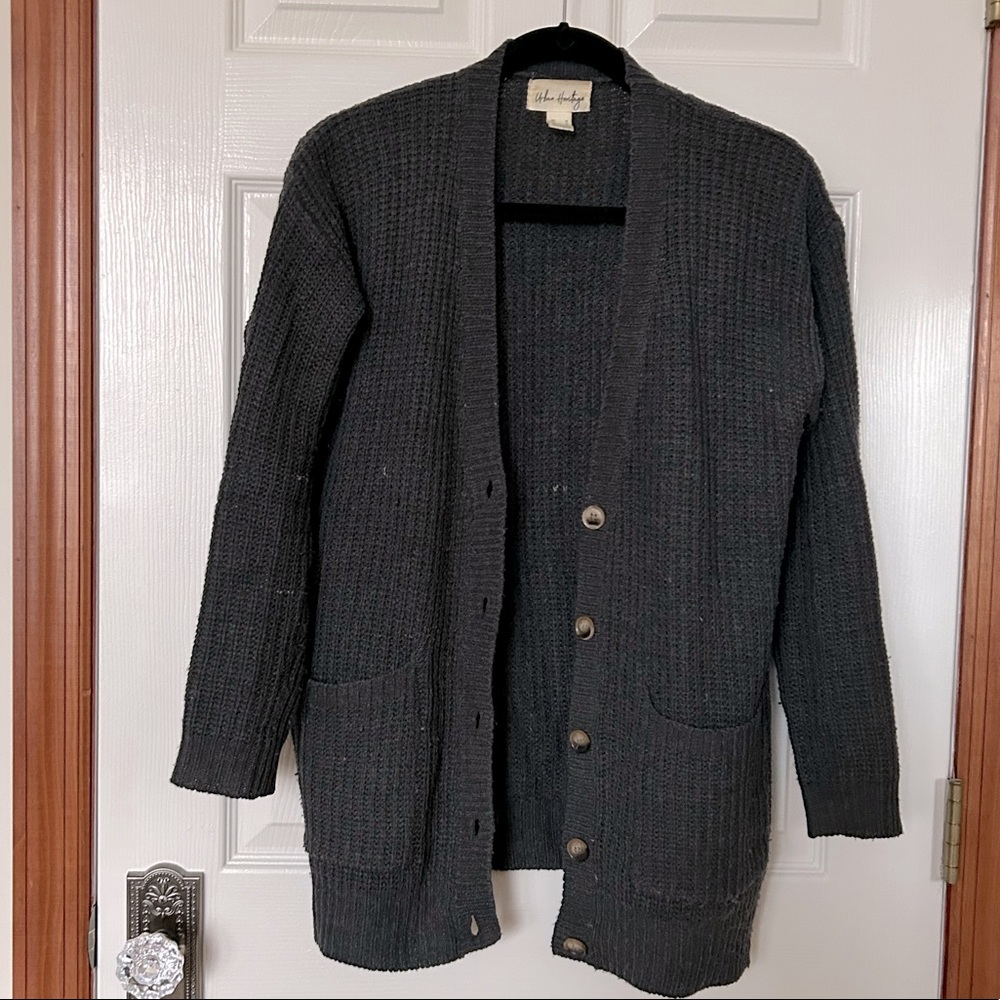 Urban Heritage Knit Cardigan - Grey with Front Pockets, Size: M
